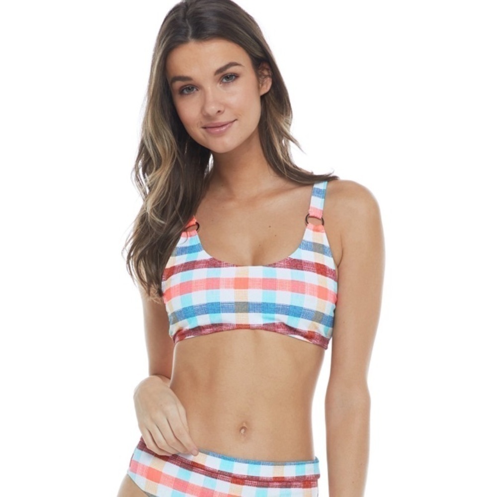 NWT Body Glove La La Land Milan Bikini Top In Multi Stripe Plaid Blue/Red